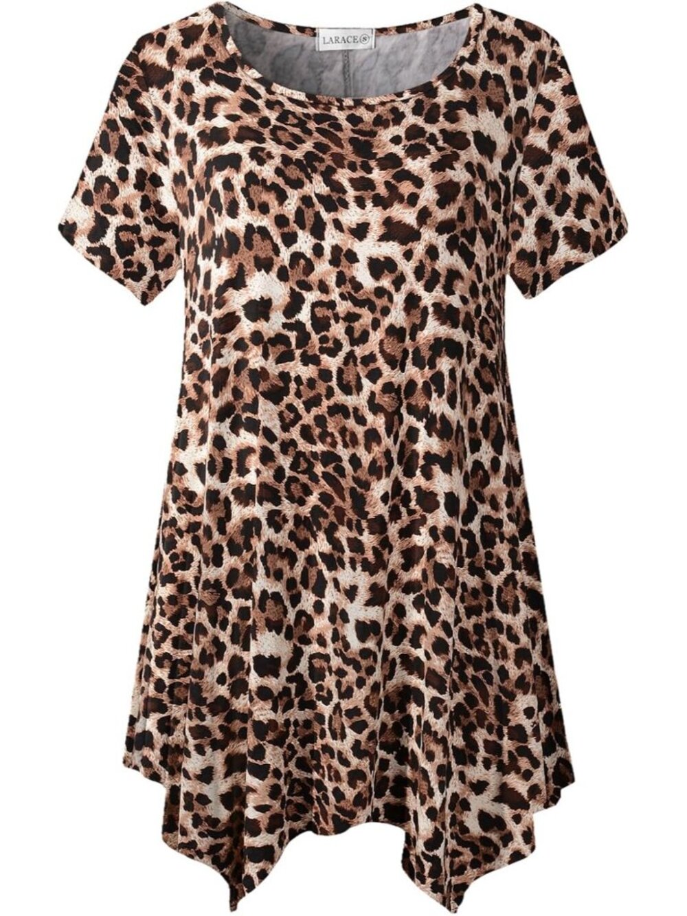 〽️ Women Leopard Short Sleeve Asymmetrical Tunic Casual Summer Blouse Top